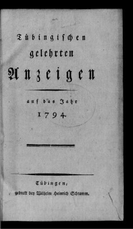 1794: Tübingische gelehrte Anzeigen