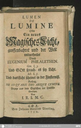 Lumen de lumine, oder Ein neues magisches Licht
