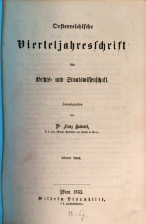 Österreichische Vierteljahresschrift für Rechts- und Staatswissenschaft, 11. 1863