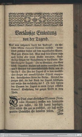 Vorläufige Einleitung von der Tugend