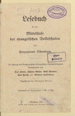 Lesebuch für die Mittelstufe der evangelischen Volksschulen des Herzogtums Oldenburg