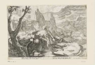 Thisbe erschrickt vor der Löwin, Blatt 9 der Folge "Ovids Metamorphosen Buch III"