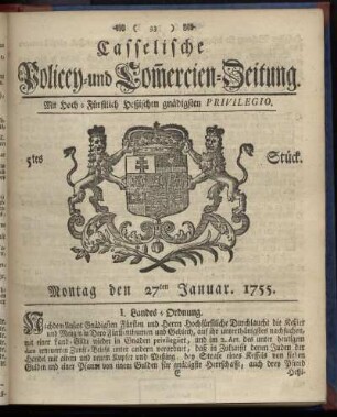 5tes Stueck, Montag den 27ten Januar 1755