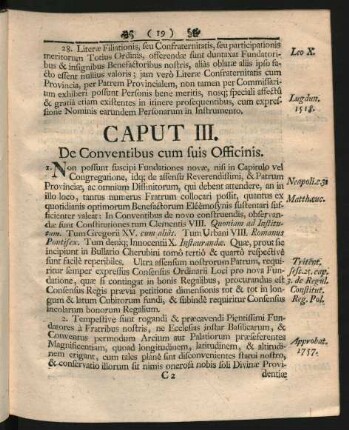 Caput III. De Conventibus cum suis Officinis.