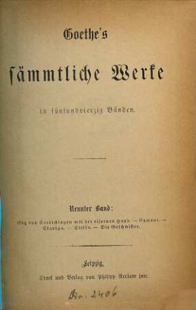 Goethe's sämmtliche Werke : in fünfundvierzig Bänden, 9