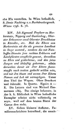 XIV. Ich Sigmund Freyherr zu Herberstain hab die Eltere von Herberstain etc.