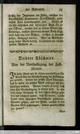 Dritter Abschnitt. Von der Vertheidigung der Feldschanzen