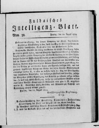 Num. 32, Ausgabe vom 12. August 1814