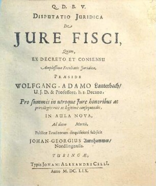 Disputatio Iuridica De Iure Fisci