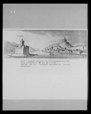 Ansicht vom Pfalzgrafenstein und Burg Gutenfels in Kaub