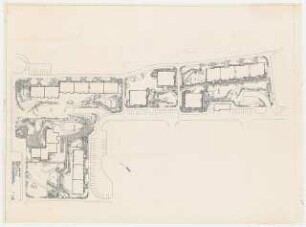 Neue Stadt Köln-Chorweiler: Lageplan mit Gartenplan 1:250, Baubezirk 1/3, Objekte 15, 16,17, 18 und 19