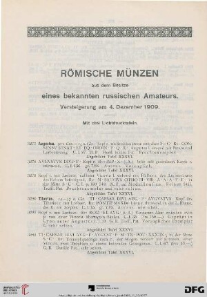 Römische Münzen aus dem Besitze eines bekannten russischen Amateurs (Nr. 3277-3355)