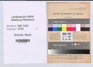 Entnazifizierung Maria Schmitz , geb. 30.09.1899 (Postsekretaerin)