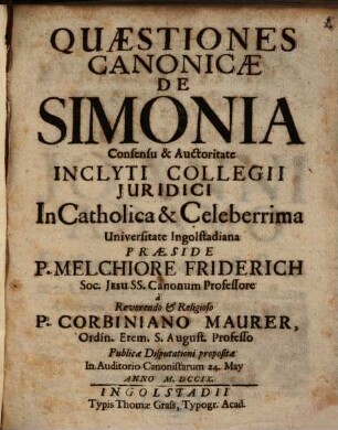 Quaestiones Canonicae De Simonia