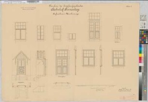 Aufnahmezeichnung: Neubau des Empfangsgebäudes Bahnhof Finnentrop, Blatt 11: Schnitte und Ansichten der Fenster, M. 1:20 Stnr.: 51, Hge, Bunr.: 13, Blnr.: 11