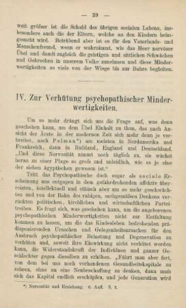 IV. Zur Verhütung psychopathischer Minderwertigkeiten