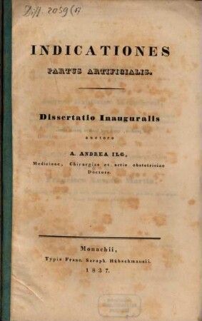 Indicationes partus artificialis : Diss. inaug.