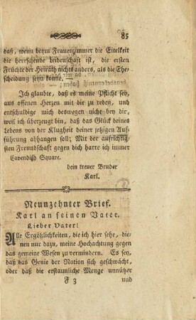 Neunzehnter Brief. Karl an seinen Vater