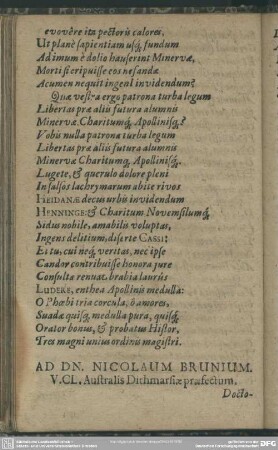 Ad Dn. Nicolaum Brunium. V. CL. Australis Dithmarsiae praefectum
