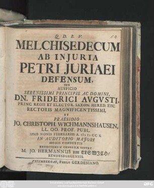 Melchisedecum Ab Injuria Petri Juriaei Defensum