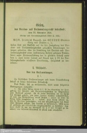 Gesetz, das Vereins- und Versammlungsrecht betreffend : vom 22. November 1850
