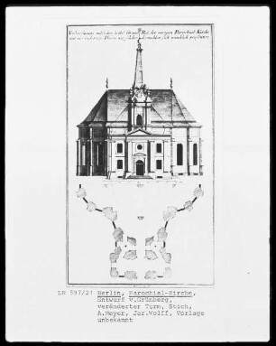 Entwurf für die Parochialkirche in Berlin mit verändertem Turm