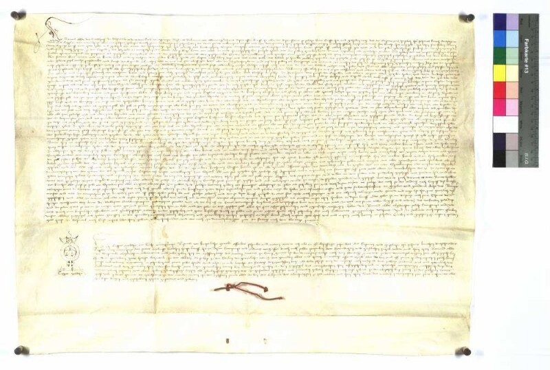 Bernhard, Abt des Zisterzienser Klosters Schöntal (Schontale) im Bistum Würzburg (Würzpurg), beurkundet, daß er von einem bevollmächtigten Boten des Johann Kriech, Kaplan des Deutschen Ordens zu Neuhaus (zum Newenhause ober Mergetheim) um Vidimierung der Urkunde des Ulrich von Lentersheim über Seelenmessen und Jahrtage in der Kapelle des Spitals zu Mergentheim gebeten wurde. Der Notar Kaspar Walther, Laie im Würzburger Bistum, bestätigt, daß er diese Urkunden vor den Zeugen vidimiert hat.