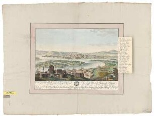 Ansicht von der Festung Belgrad, Kupferstich, um 1789 : Mancini, ... : Prospect der Stadt und Festung Belgrad von Semlin aus anzusehen : Cum. Priv. S. C. M. = Vue de la Ville et du Chateau de Belgrad prise de l'Observatoire sur les Ruines du Château de Semlin / nach der Natur gezeichnet vom Hauptmann Mancini. - Wien : Artaria Comp. , 1789. - 1 Ansicht auf 1 Kunstbl. : kolor. Kupferst. ; 43 x 27 cm
