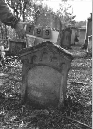 Grabstein 199 (Index: 99786024) Zustand: Vorderseite: vollständig abgeblättert Maße HxBxT: 81x62x17 cm: Grabstein 199
