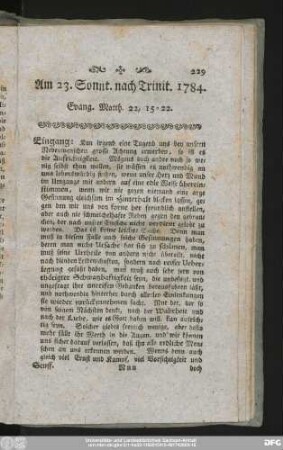 Am 23. Sonnt. nach Trinit. 1784. Evang. Matth. 22, 15 - 22.