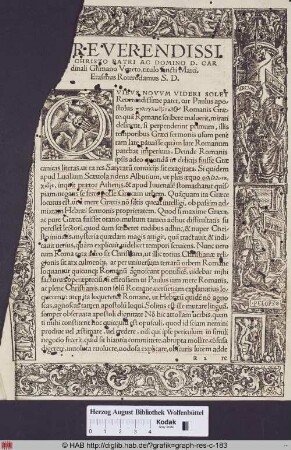 Ornamentrahmen mit mythologischen Personen und Blattwerk sowie einer Initiale (Q).