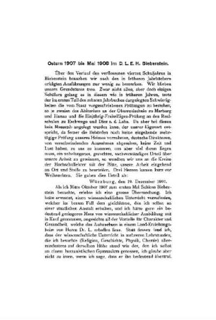 Ostern 1907 bis Mai 1908 im D.L.E.H. Bieberstein