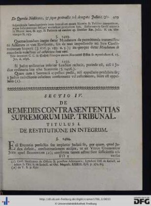 Sectio IV. De Remediis Contra Sententias Supremorum Imp. Tribunal.