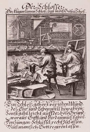 "Abbildung der Hauptstände ..." : Schlosser, Bau von Schlössern, Stich, 1698