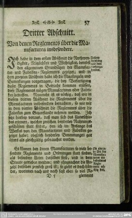 Dritter Abschnitt. Von denen Reglements über die Manufacturen insbesondere