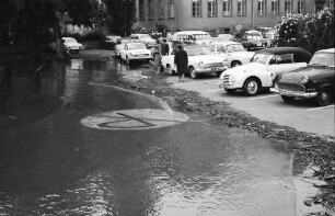 Lindau: Überschwemmter Parkplatz am Stadttheater