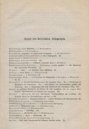 Inhalt des dreizehnten Jahrganges