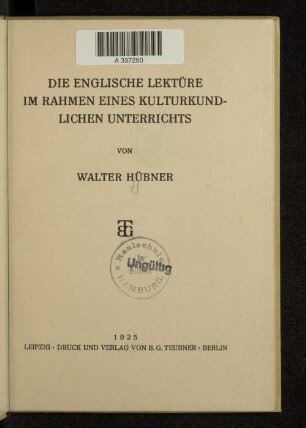 Die englische Lektüre im Rahmen eines kulturkundlichen Unterrichts