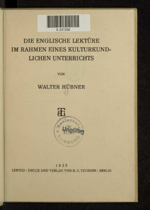 Die englische Lektüre im Rahmen eines kulturkundlichen Unterrichts