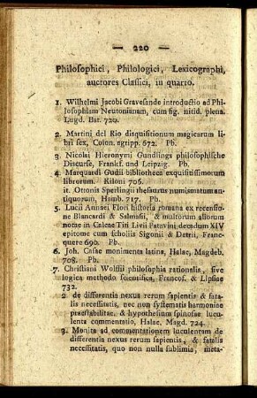 Philosophici, Philologici, Lexicographi, auctores Classici in quarto.