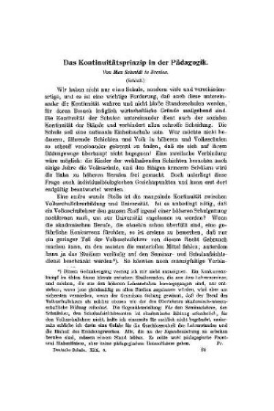 Das Kontinuitätsprinzip in der Pädagogik : (Schluß)