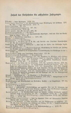 Inhalt des fünfzehnten bis achtzehnten Jahrganges