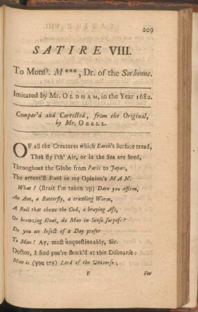 Satire VIII. To Monsr. M***, Dr. of the Sorbonne