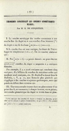 Théorèmes concernant les courbes géométriques planes.