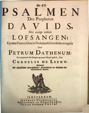 De CL Psalmen des Propheten Davids : Met eenige andere Lofsangen