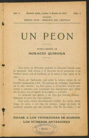 1918000109: Un peón : novela inédita original