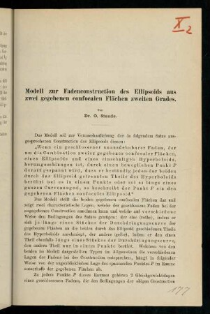 Modell zur Fadenconstruction des Ellipsoids aus zwei gegebenen confocalen Flächen zweiten Grades