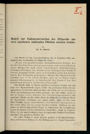 Modell zur Fadenconstruction des Ellipsoids aus zwei gegebenen confocalen Flächen zweiten Grades