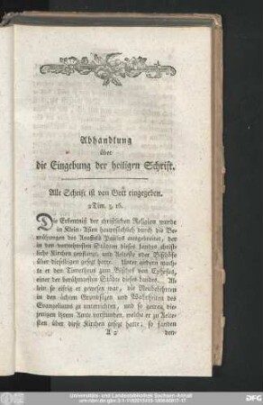 Abhandlung über die Eingebung der heiligen Schrift.