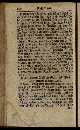 Wann einem Roß die Schranck- Ader oder Furder zu kurz wird. - Wann ein Roß den Schwarm hat.